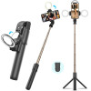Techsuit - Selfie Stick (K13) - Compact Tripod Mount with Bluetooth Remote Control, LED Beauty Light, Foldable, 84cm - Black