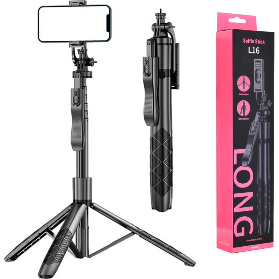 Techsuit - Selfie Stick (L16) - Stable Tripod Mount, 1/4 Screw Interface, Wireless Remote, Balance Steady Shot, 157cm - Black