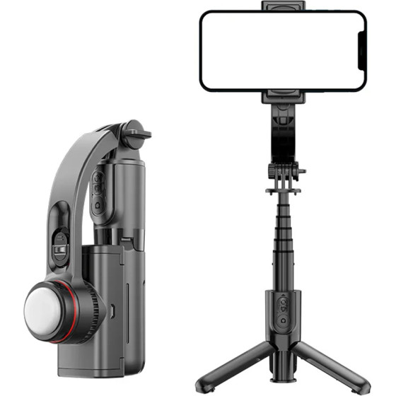 Techsuit - Selfie Stick (L18sMini) - Stable Gimbal/Tripod with Bluetooth Remote Control, Fill Light, 360 Rotation, 70cm - Black - (L18S;MINI)