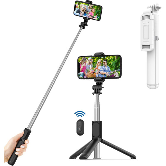 Techsuit - Selfie Stick (Q01) - with Bluetooth Remote Control and Stable Tripod Mount, 101cm - White - (Q01/WHITE)