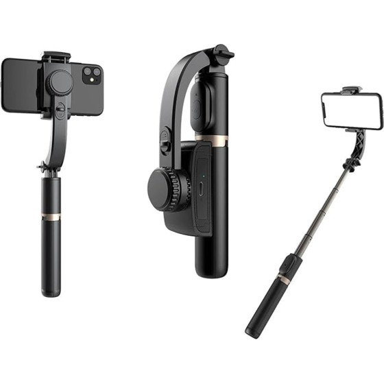 Techsuit - Selfie Stick - Anti-Shake Tripod with Bluetooth Remote Control, 360 Rotation, Aluminium Alloy, 75cm - Black - (Q08)