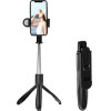 Techsuit - Selfie Stick - Compact Tripod Mount with Bluetooth Remote Control, LED Fill Light, Foldable, 70cm - Black - (S01-S)