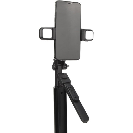 Techsuit - Selfie Stick - Compact Tripod Mount, Bluetooth Remote Control, Double LED Light, Foldable, 167cm - Black - (K30S)