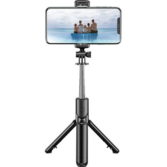 Techsuit - Selfie Stick - Stable and Compact Tripod Mount with Bluetooth Remote Control, 68cm - Black - (S03)