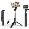 Techsuit - Selfie Stick - Stable Tripod with Bluetooth Remote Control and Fill Light, Aluminium Alloy, 76cm - Black - (Q03S)