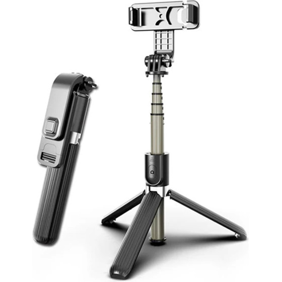 Techsuit - Selfie Stick - Stable Tripod with Bluetooth Remote Control, Aluminium Alloy, 83cm - Black - (L03)