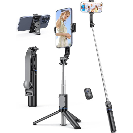 Techsuit - Selfie Stick - with Foldable Stable Tripod and Bluetooth Remote Control, 106cm - Black - (C01)