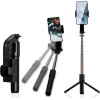 Techsuit - Selfie Stick Gimbal - Compact Tripod Mount with Bluetooth Remote Control, LED Fill Light, 360, 76cm - Black - (C06)