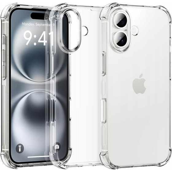 Techsuit - Shockproof Clear Silicone [Big Lens Hole] - iPhone 16 - Clear