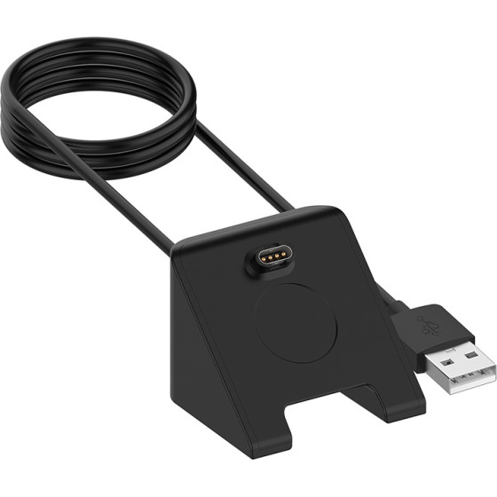 Techsuit - SmartWatch Wireless Charging Cable (TGC3) - for Garmin Fenix 5/5 Plus/6/6X/7X, USB, 5W, 1m with Desk Holder - Black