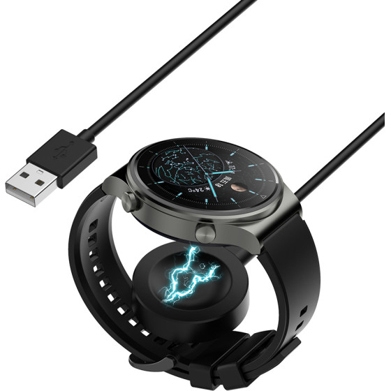 Techsuit - SmartWatch Wireless Charging Cable (THC1) - for Huawei Watch 4/4 Pro/Honor 4 Pro, USB, 10W, Desk Holder - Black