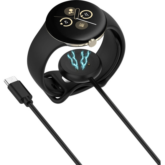 Techsuit - SmartWatch Wireless Charging Cable (THC5) - for Google Pixel Watch 3 (41mm, 45mm) / 2 / Fitbit Ace LTE, Type-C - Black