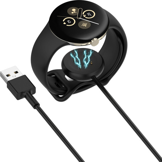 Techsuit - SmartWatch Wireless Charging Cable (THC5) - for Google Pixel Watch 3 (41mm, 45mm) / 2 / Fitbit Ace LTE, USB - Black