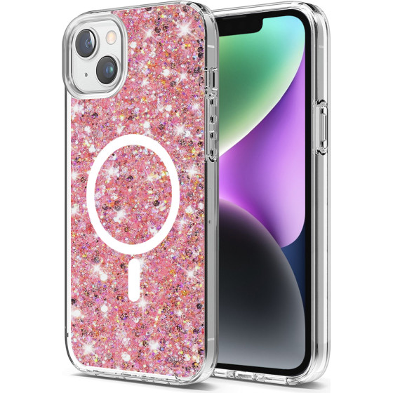 Techsuit - Sparkly Glitter MagSafe - iPhone 14 Plus / iPhone 15 Plus - Magenta