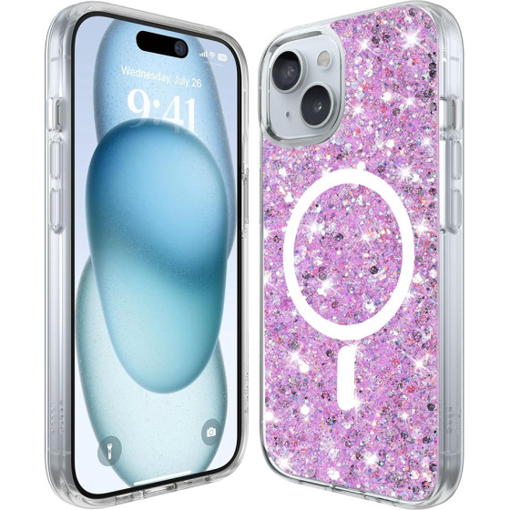 Techsuit - Sparkly Glitter MagSafe - iPhone 15 - Magenta