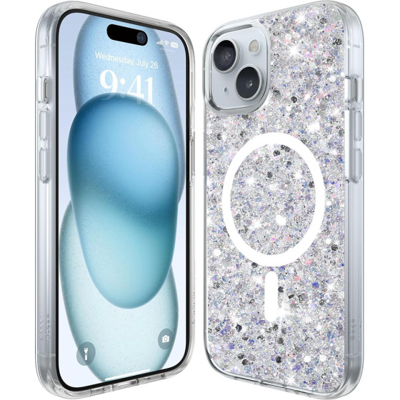 Techsuit - Sparkly Glitter MagSafe - iPhone 15 - White