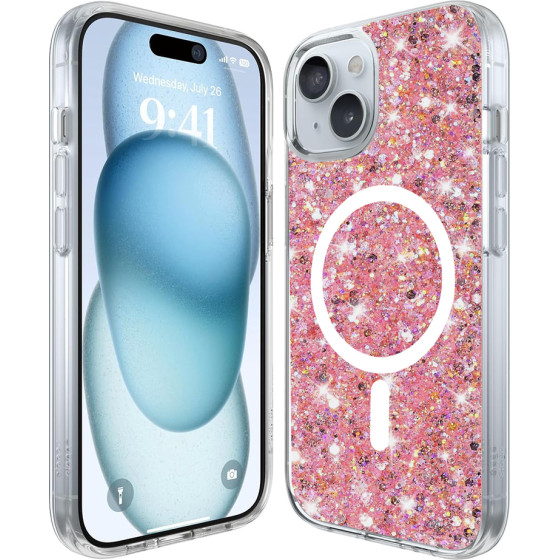 Techsuit - Sparkly Glitter MagSafe - iPhone 15 Plus - Magenta