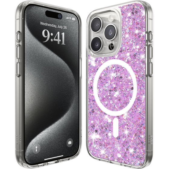 Techsuit - Sparkly Glitter MagSafe - iPhone 15 Pro - Magenta