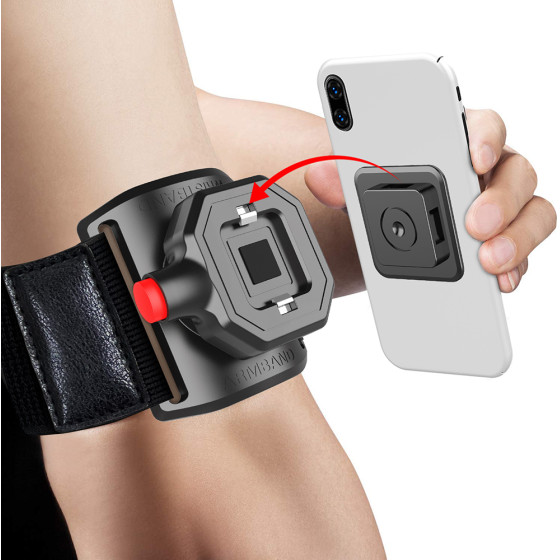 Techsuit - Sports Armband with Phone Locker (TSA1) - Velcro Mounting Strap, Quick Button Release, 3M Glue, max 6.8'' - Black