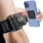 Techsuit - Sports Armband with Phone Magnetic Suction Cup (TSA2) - Velcro Mounting Strap, 3M Glue Sticker, max 6.8'' - Black