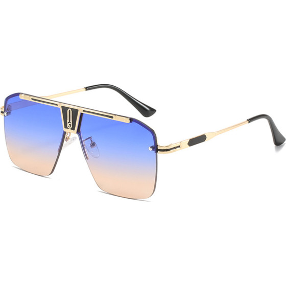 Techsuit - Sunglasses (2576) - for Men with Aluminum Frame, Oversized - Gold / Blue / Brown