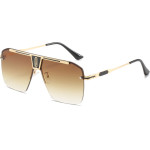 Techsuit - Sunglasses (2576) - for Men with Aluminum Frame, Oversized - Gold / Brown