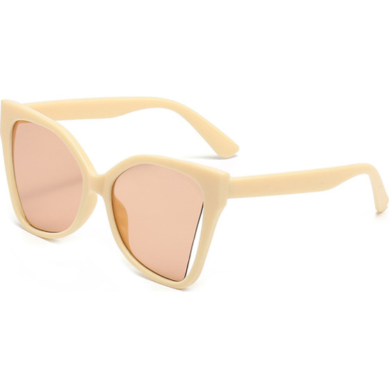 Techsuit - Sunglasses (5335) - for Women with PC Frame and Lens, Butterfly Shape - Beige / Champagne