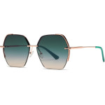 Techsuit - Sunglasses (8561) - for Women with Metal Frame and Nylon Lens, Hexagonal - Rose Gold / Green