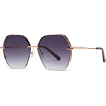 Techsuit - Sunglasses (8561) - for Women with Metal Frame and Nylon Lens, Hexagonal - Rose Gold / Gradient Gray