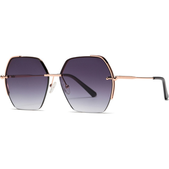 Techsuit - Sunglasses (8561) - for Women with Metal Frame and Nylon Lens, Hexagonal - Rose Gold / Gradient Gray