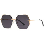 Techsuit - Sunglasses (8561) - for Women with Metal Frame and Nylon Lens, Hexagonal - Gold / Gray