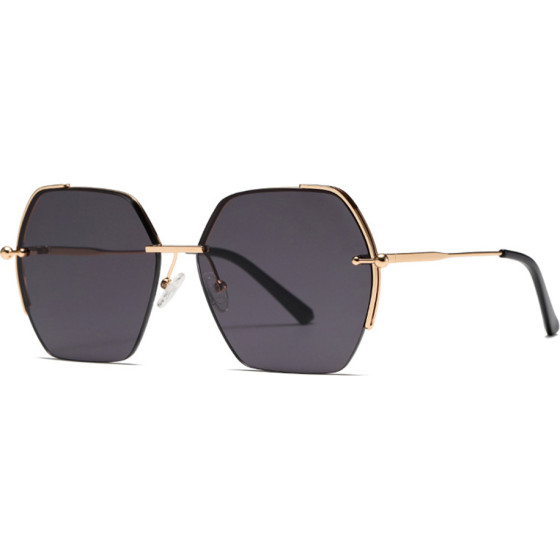 Techsuit - Sunglasses (8561) - for Women with Metal Frame and Nylon Lens, Hexagonal - Gold / Gray