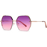 Techsuit - Sunglasses (8561) - for Women with Metal Frame and Nylon Lens, Hexagonal - Rose Gold / Purple / Red