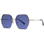Techsuit - Sunglasses (8561) - for Women with Metal Frame and Nylon Lens, Hexagonal - Silver / Blue