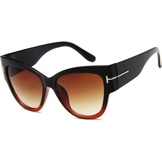 Techsuit - Sunglasses (9778) - for Women with PC Frame and Lens, Cat Eye - Black / Brown