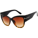 Techsuit - Sunglasses (9778) - for Women with PC Frame and Lens, Cat Eye - Black / Leopard / Brown