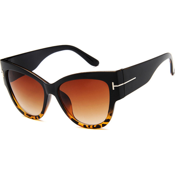 Techsuit - Sunglasses (9778) - for Women with PC Frame and Lens, Cat Eye - Black / Leopard / Brown