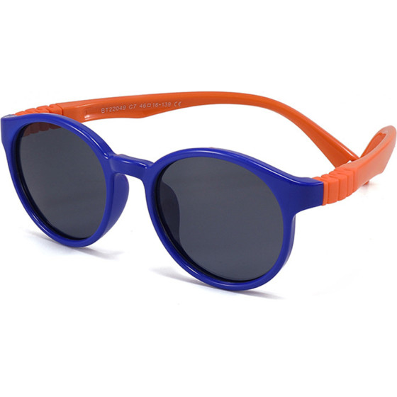 Techsuit - Sunglasses Polarised (22049) - Round Shape, without Screw, for Kids Between 3-6 Years - Blue / Orange - (22049;GRAY)