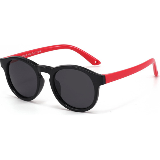 Techsuit - Sunglasses Polarised - for Babies, Round Shape, with Strap - Black / Red - (8308-C14)