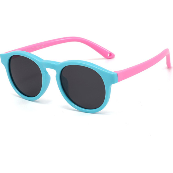 Techsuit - Sunglasses Polarised - for Babies, Round Shape, with Strap - Lake Blue / Pink - (8308-C27)