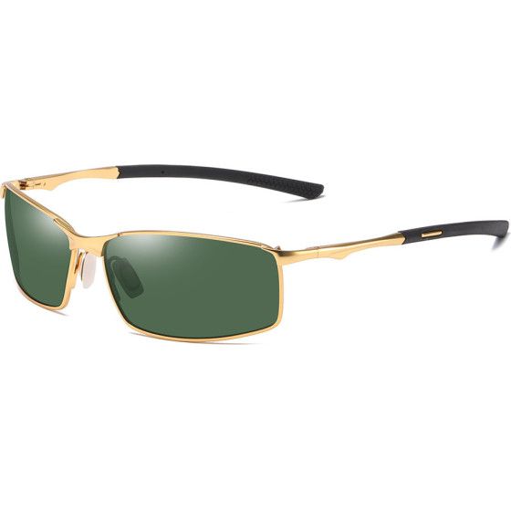Techsuit - Sunglasses Polarized (559) - for Men, with UV Protection and Metal Frame, Rectangular - Gold / Green