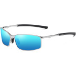Techsuit - Sunglasses Polarized (559) - for Men, with UV Protection and Metal Frame, Rectangular - Silver / Blue Mirror