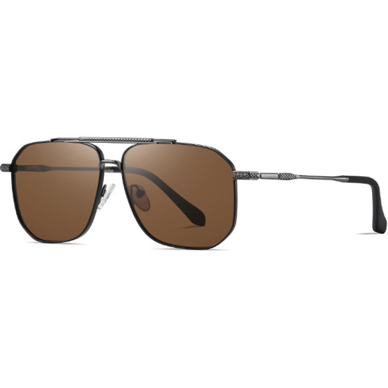 Techsuit - Sunglasses Polarized (8538) - for Men, with UV Protection, Metal - Gun Color / Brown - (8538;GUN COLOR)