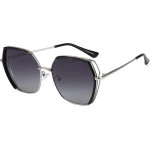 Techsuit - Sunglasses Polarized (9768) - Hexagonal, with UV Protection and Metal Frame - Black / Silver / Gray