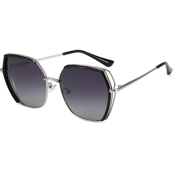 Techsuit - Sunglasses Polarized (9768) - Hexagonal, with UV Protection and Metal Frame - Black / Silver / Gray