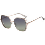 Techsuit - Sunglasses Polarized (9768) - Hexagonal, with UV Protection and Metal Frame - Gray / Gold / Green