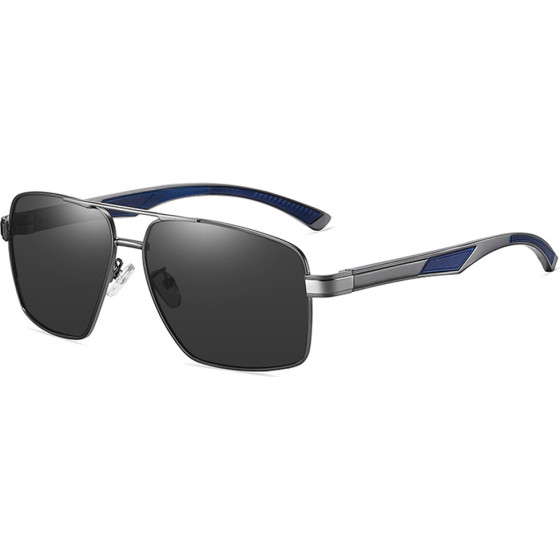 Techsuit - Sunglasses Polarized (LM001) - for Men, with UV Protection, Aluminum Alloy Frame - Gun Color / Black Gray - (LM001;BLACK)