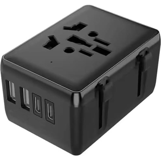 Techsuit - Travel Adapter (HHT203A) - PD20W, 2 x USB, 2 x Type-C, EU, UK, AUS, US - Black
