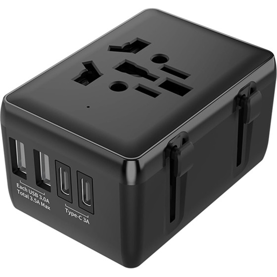Techsuit - Travel Adapter (HHt204A) - 15W, 2xUSB-C, 2xUSB, EU, UK, AUS, US - Black