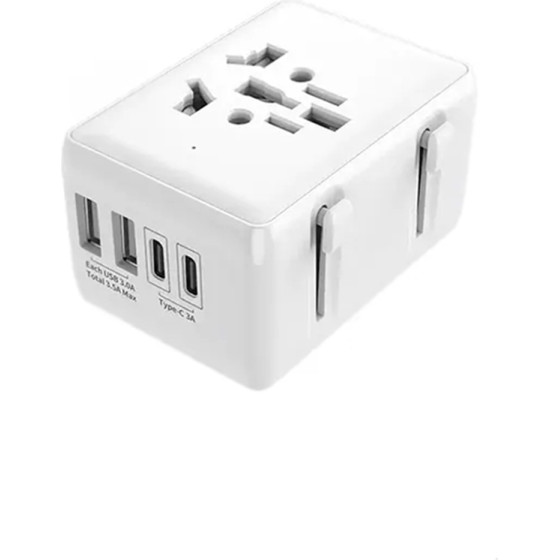 Techsuit - Travel Adapter (HHT203A) - PD20W, 2 x USB, 2 x Type-C, EU, UK, AUS, US - White